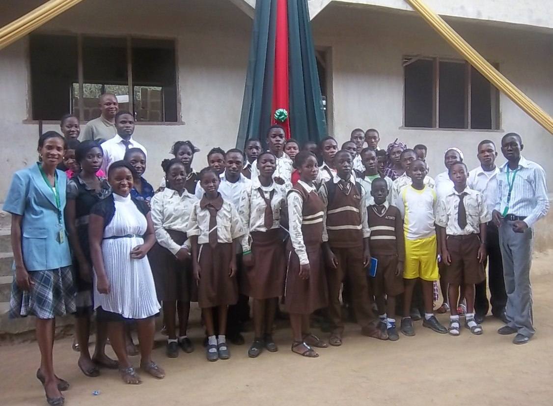 Students and facilitators at a child rights and responsibilities training session, Acumen School, Magboro.