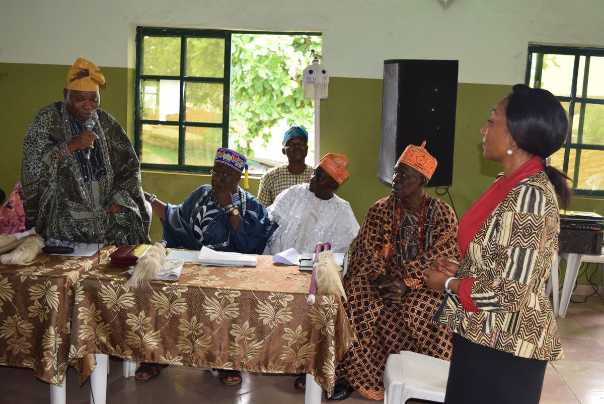 Traditional leaders seated at a community outreach forum, committing to peaceful elections.