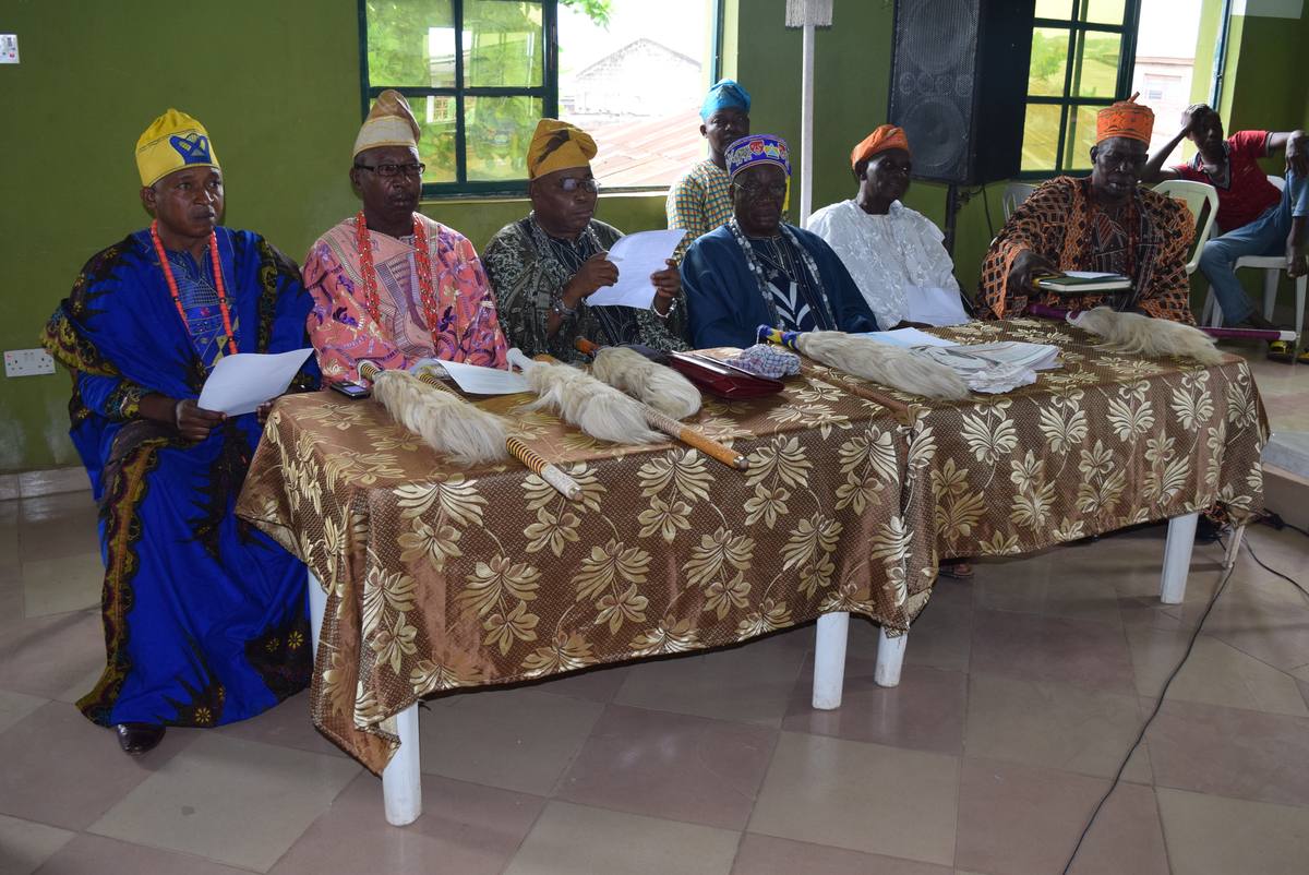 Traditional rulers seated at the high table of a pre-election community outreach forum.